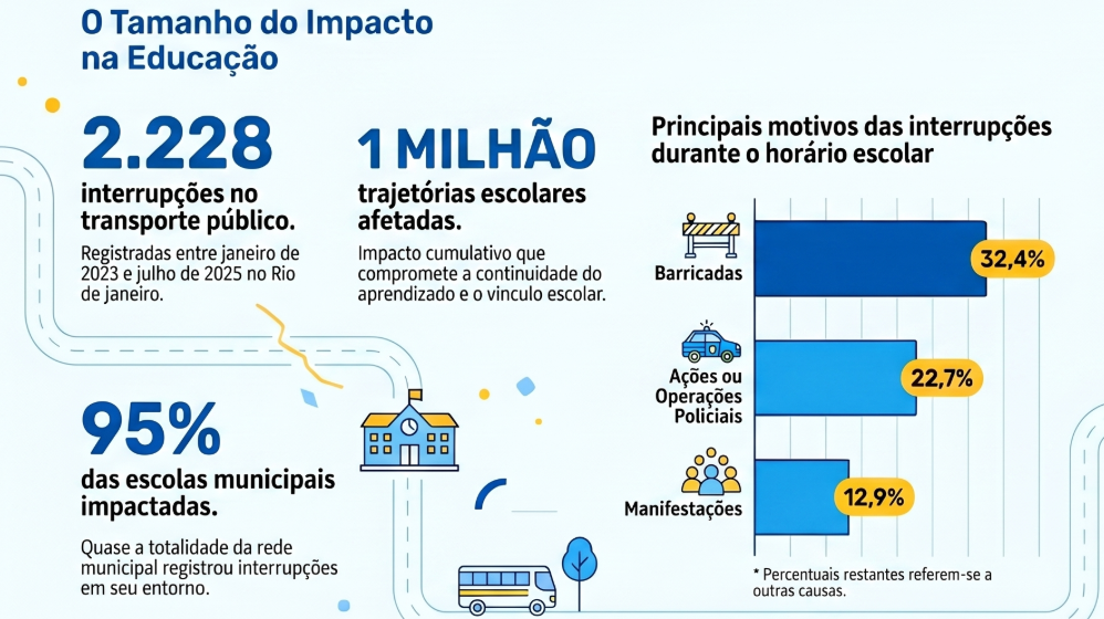 Infografia retrata quantidade de interrupções na mobilidade urbana no RJ.